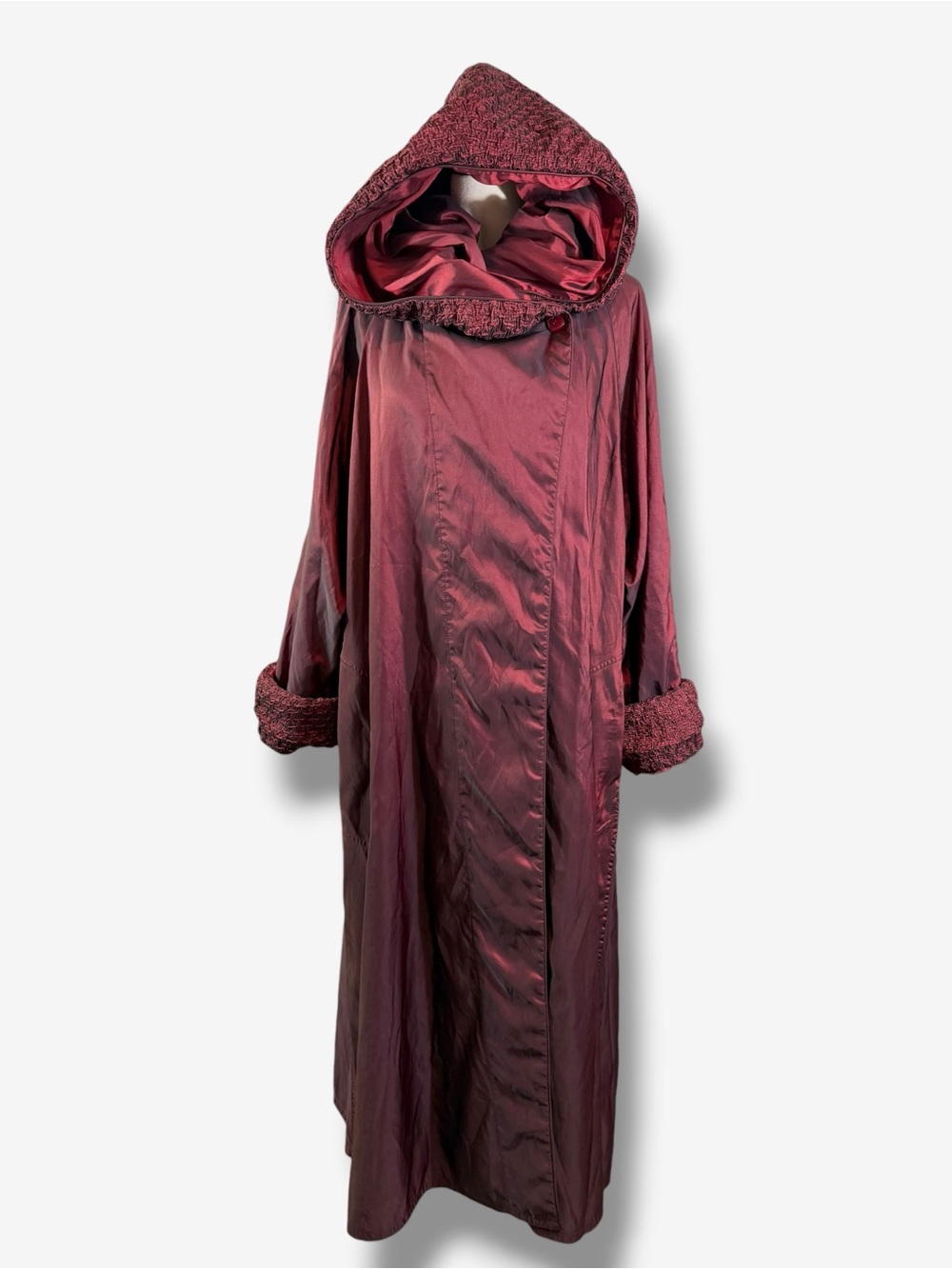 Mycra Pac One Burgundy Iridescent Maxi Coat Oversized Hood Lagenlook Art to Wear